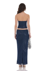 Strapless Foiled Lace Two Piece Set in Navy