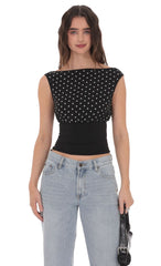 Black Polka Dot Boat Neck Top