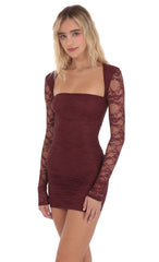 Lace Long Sleeve Bodycon in Burgundy