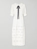 Bari tie-detailed broderie anglaise-trimmed linen midi dress