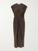 Ruched polka-dot silk-blend midi dress