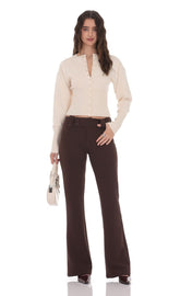 Low Rise Boot Cut Pants in Brown