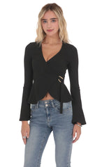 Embellished Wrap Top in Black