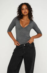 Little Bit Of Everything 3/4 Sleeve Top Charcoal Marle