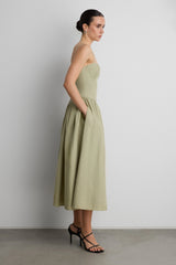COTTON POPLIN CORSET MIDI DRESS
