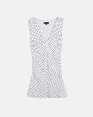 Luscian Plunge Mini Dress in White with Micro Polka Black
