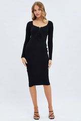 Black Knit Dress Long Sleeve Midi