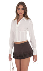 Pinstripe Pleated Ruffle Skort in Brown