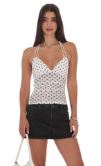 Mesh Polka Dot Halter Top in White