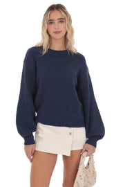 Knit Balloon Sleeve Jumper in Navy