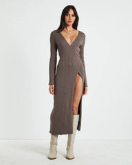Mara Wrap Knit Midi Dress Mocha