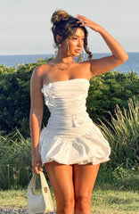 Flower Beat Strapless Mini Dress White