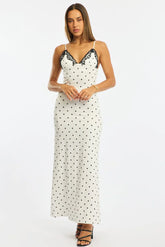 White Polka Dot Maxi Dress Lace Bust