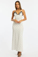 White Polka Dot Maxi Dress Lace Bust