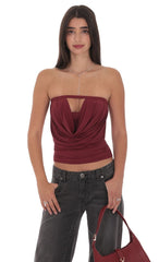Draped Cutout Top in Maroon