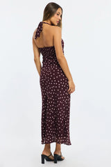 Red Polka Dot Midi Dress Halter Neck