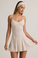 Modal Ribbed Tie-Back A-Line Mini Dress in Pink Yellow Stripe