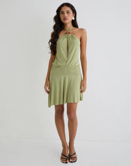 Saira Halter Neck Mini Dress in Sage