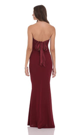 Back Bow Strapless Maxi Dress in Burgundy