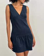 Sarabi Plunge Mini Dress in Cord Navy