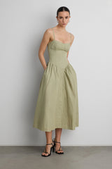 COTTON POPLIN CORSET MIDI DRESS