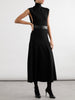 Belted leather-trimmed wool-blend turtleneck midi dress