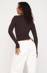 Serenade Her Ribbed Long Sleeve Top Chocolate