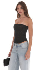 Sheer Mesh Strapless Corset Top in Black