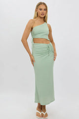 Green Bodycon Dress One Shoulder Maxi
