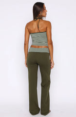 Lucky Charm Fold Over Pants Khaki / Mint Stripe