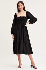 Black Maxi Dress Long Sleeve Square Neck