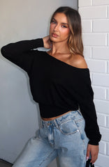 Stayed Down Off Shoulder Long Sleeve Top Black