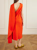 Cape-effect draped wool and silk-blend crepe midi dress