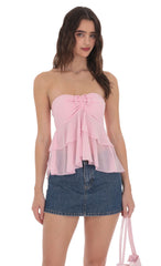 Chiffon Strapless Ruffle Top in Pink