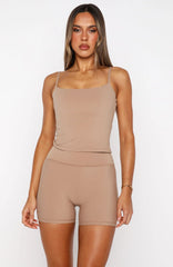 Keep Up High Waisted Shorts 4" Caramel