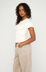 On The Hunt V Neck Top Off White
