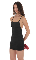 Ruched Bodycon Cross Back Dress in Black