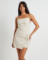 Eden Backless Linen Mini Dress in Oat Marle