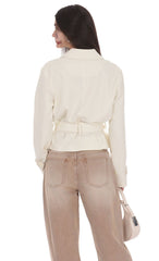Belted Short Trench Coat in Ivory