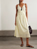 Crossed wrap-effect striped organic cotton midi dress