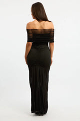 Black Off Shoulder Maxi Dress Mesh