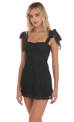 Black Shoulder Tie Rosette Dress