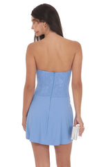 Draped Waist Lace Corset Dress in Light Blue