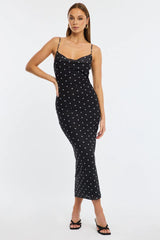 Black Polka Dot Bodycon Dress Polka Dot Cowl Neck Maxi