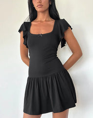 Toinette Drop Waist Mini Dress in Black