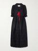 Bari tie-detailed broderie anglaise-trimmed linen midi dress