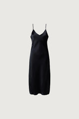 SATIN V-NECK SLIP MIDI DRESS
