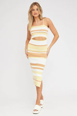 Yellow Stripe Knit Dress Midi Sleeveless