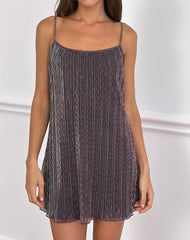 Cheria Mini Dress in Shimmer Plisse Brown