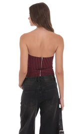Burgundy Pinstripe Strapless Buckle Top